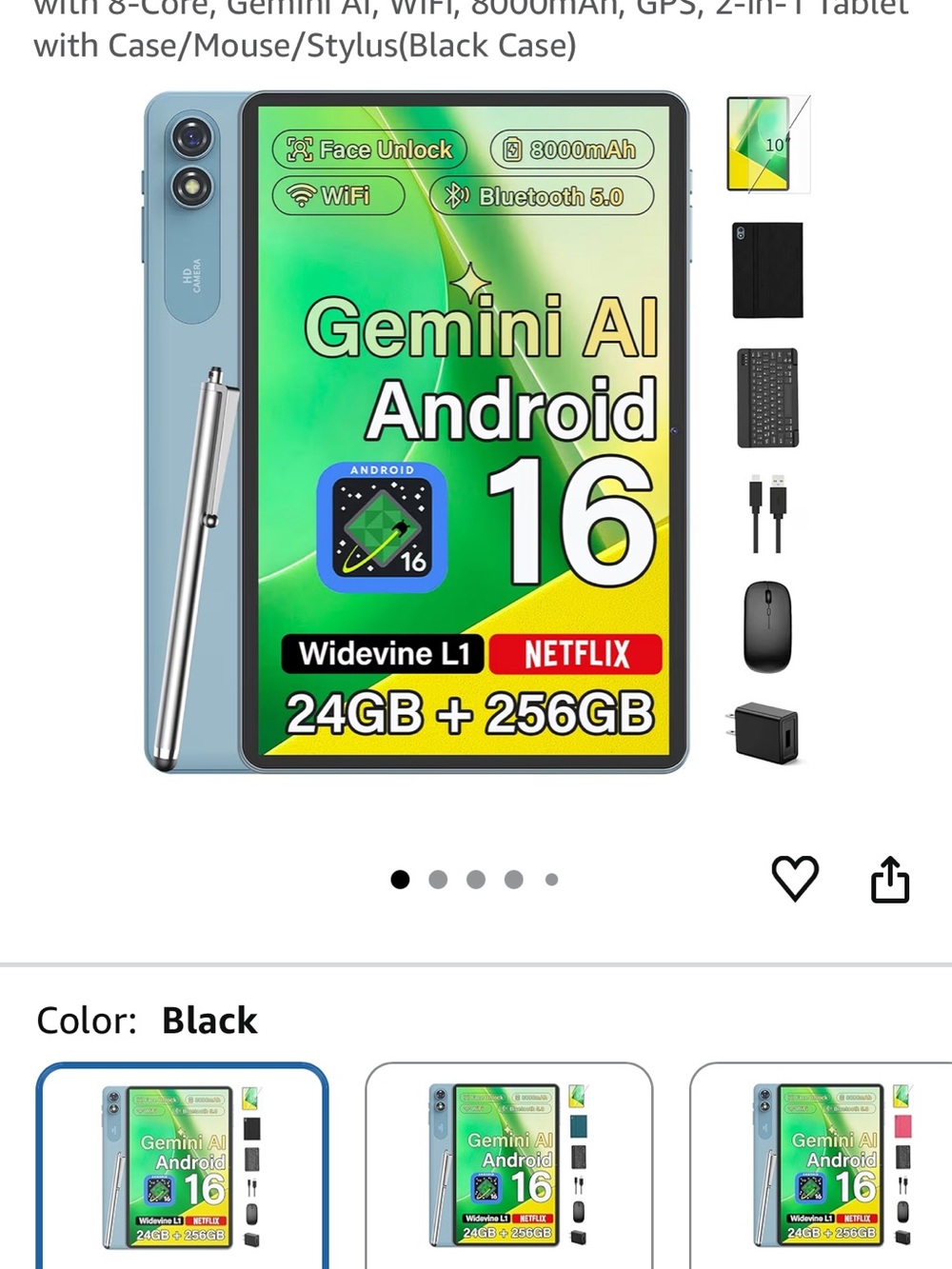 Android 16 Gemini AI Tablet in black